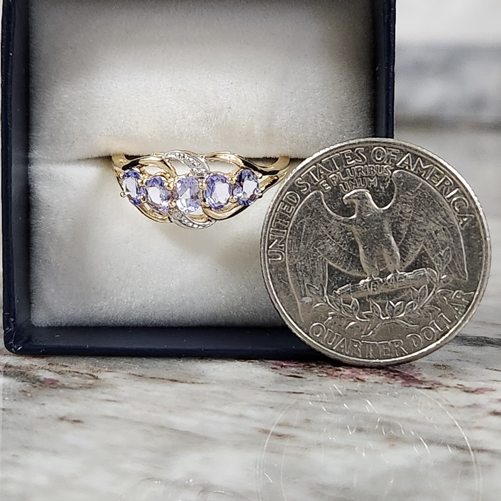 SALE Solid 14K Gold Natural 5 Stone Tanzanite Diamond Ring Sz 7 - Picture 13 of 13